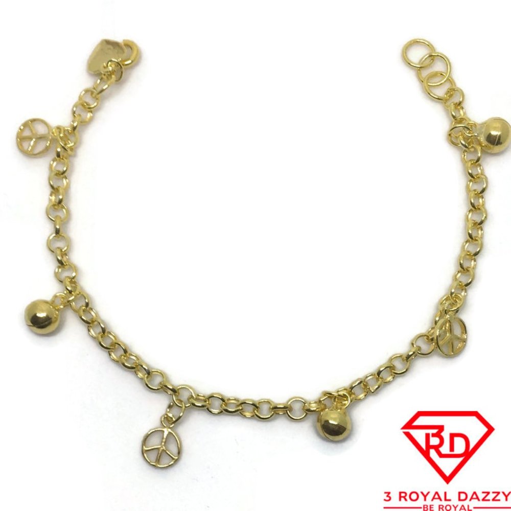 Bell & peace charms 7 inch Bracelet 999 gold